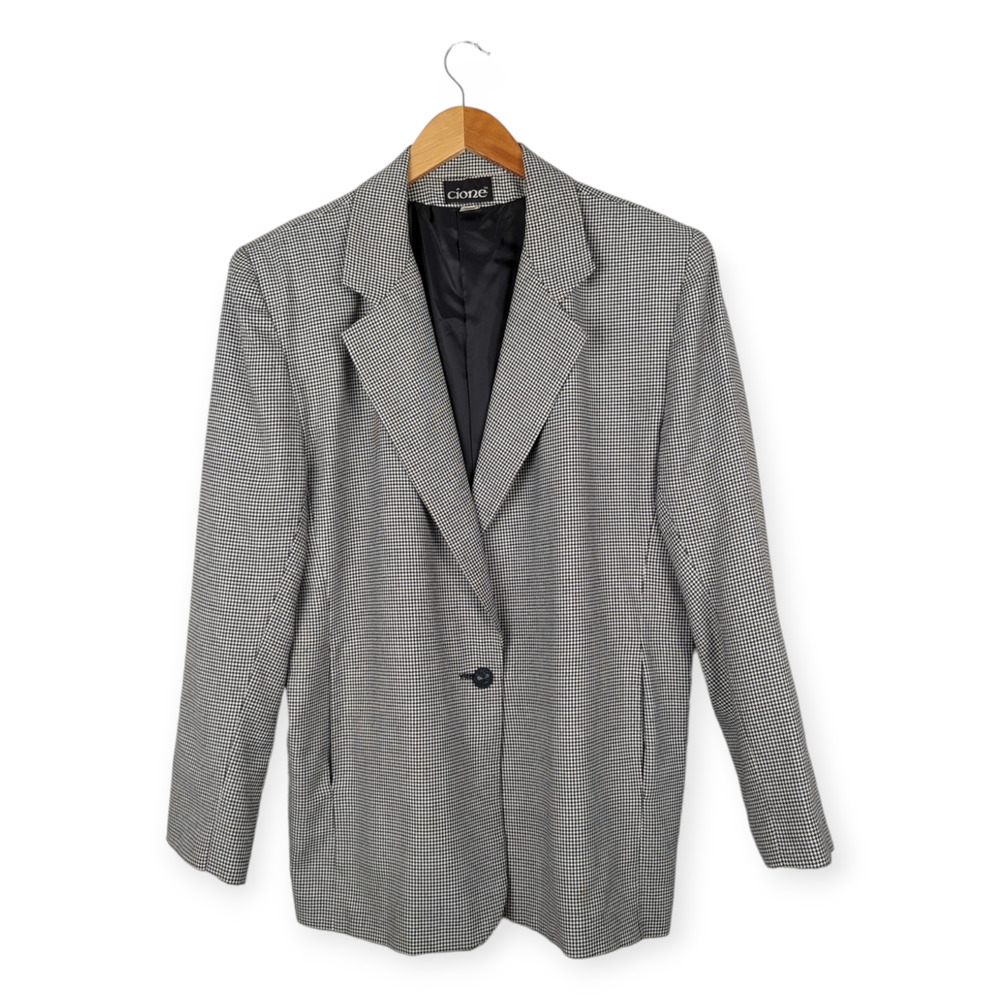 Vintage Black and White Micro Houndstooth‎ Single Button Blazer Size Large